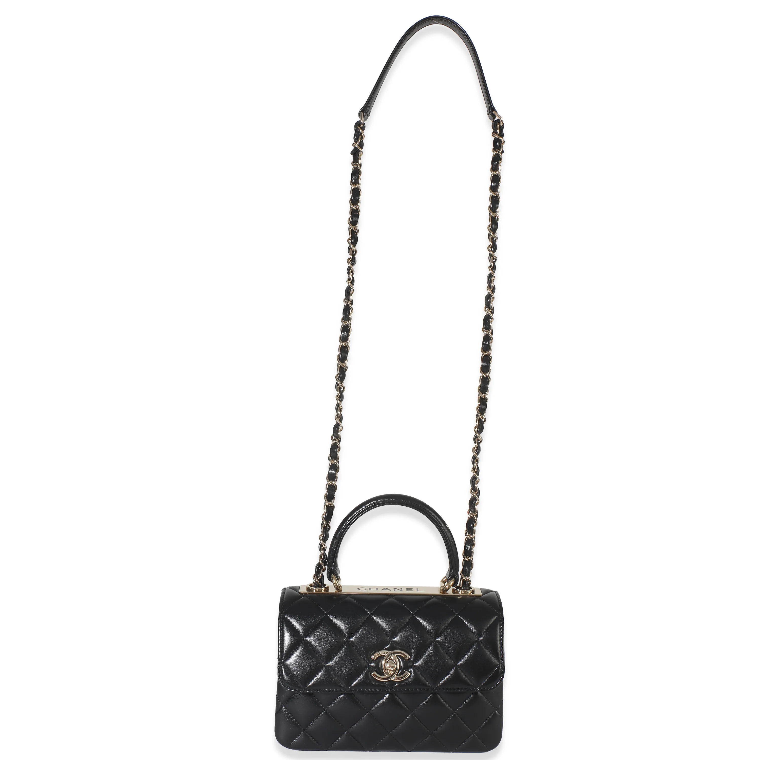 Black Quilted Lambskin Mini Trendy CC Top Handle - Image 8