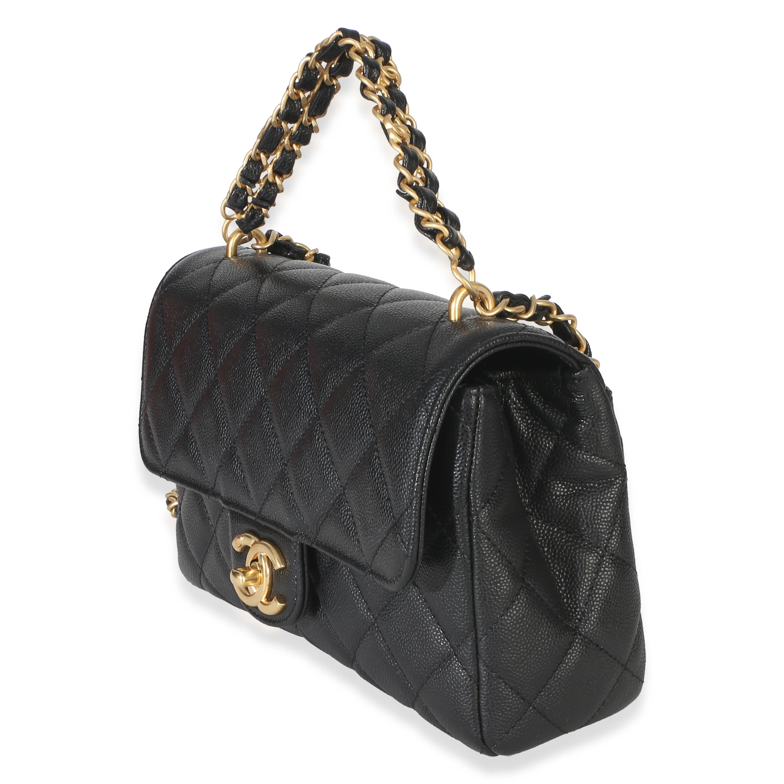 Black Quilted Caviar Coco First Flap Handbag - Image 2