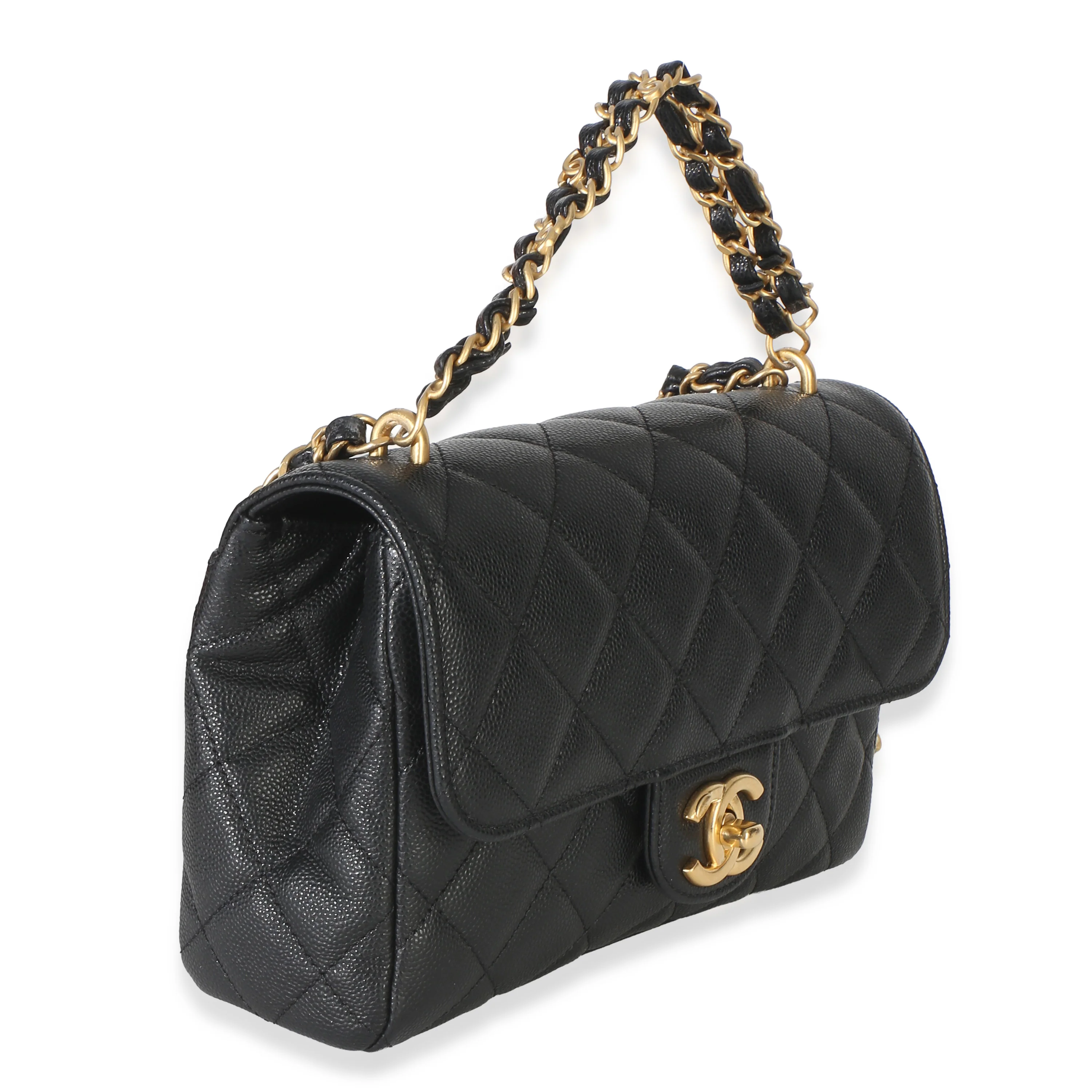 Black Quilted Caviar Coco First Flap Handbag - Image 3