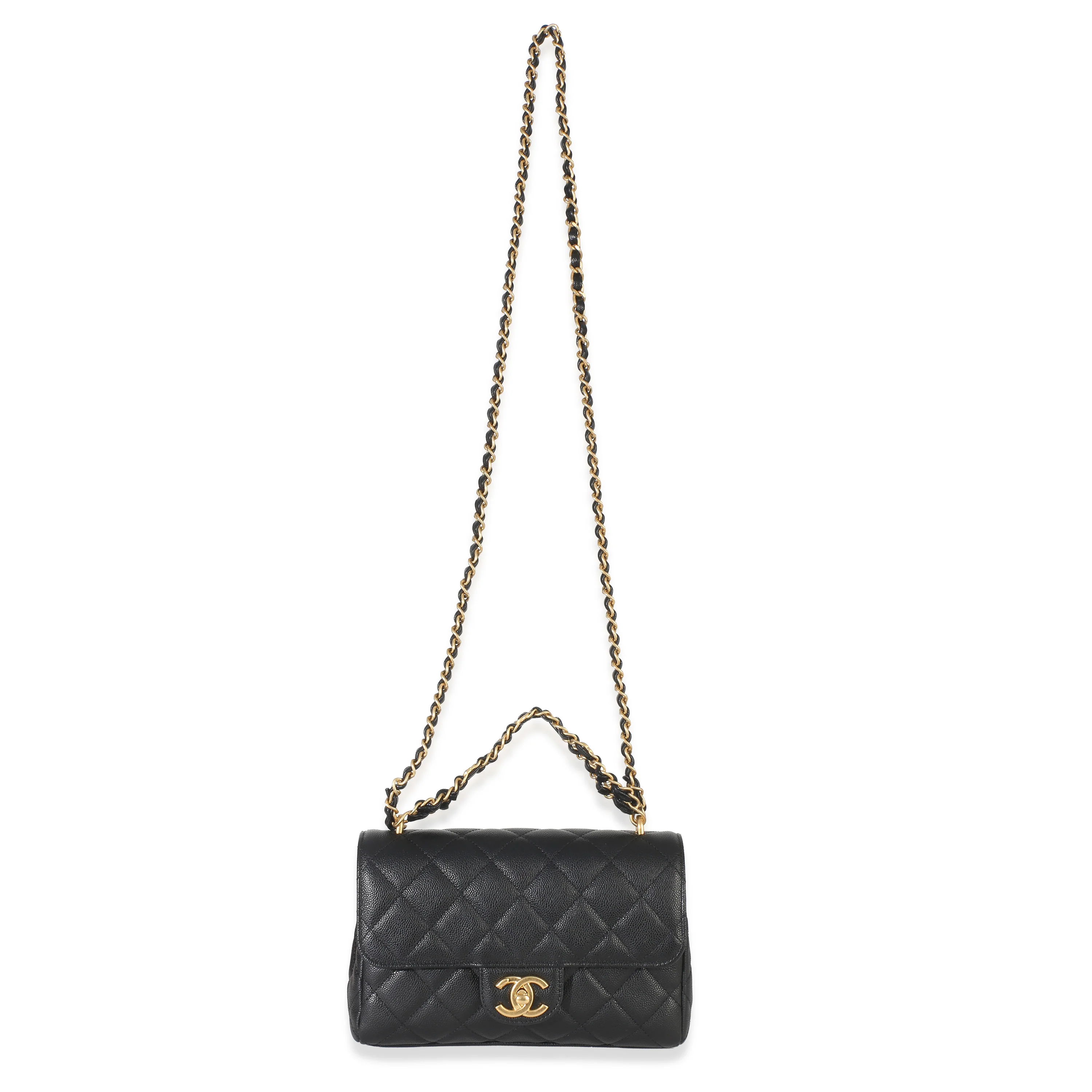 Black Quilted Caviar Coco First Flap Handbag - Image 8