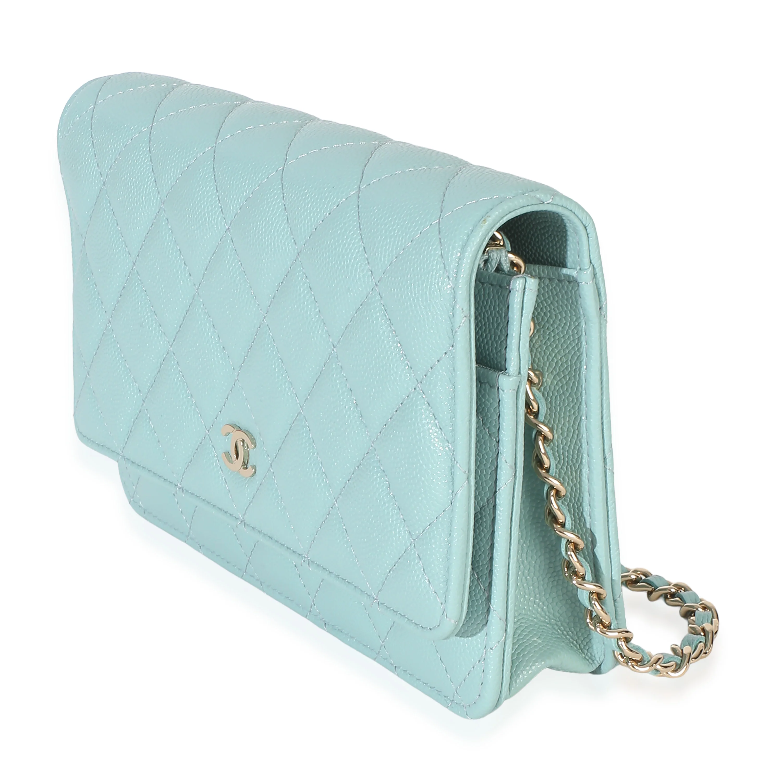 Light Blue Quilted Caviar Classic Wallet On Chain - Image 2