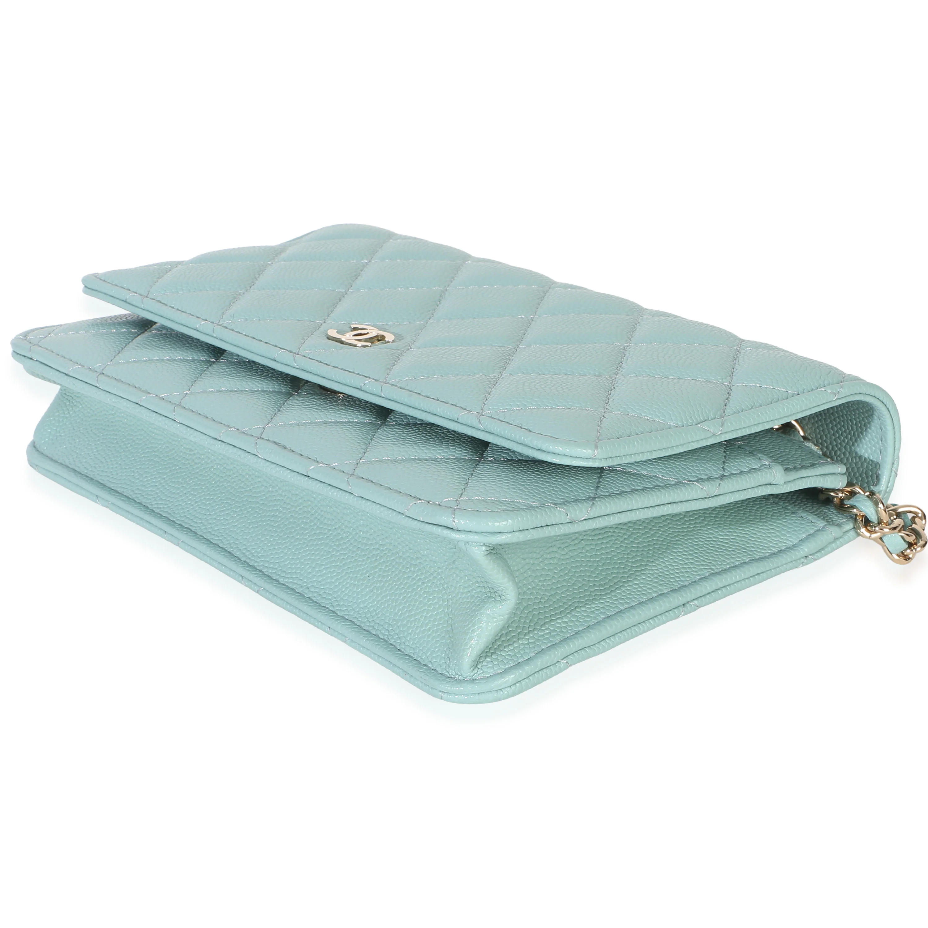 Light Blue Quilted Caviar Classic Wallet On Chain - Image 7
