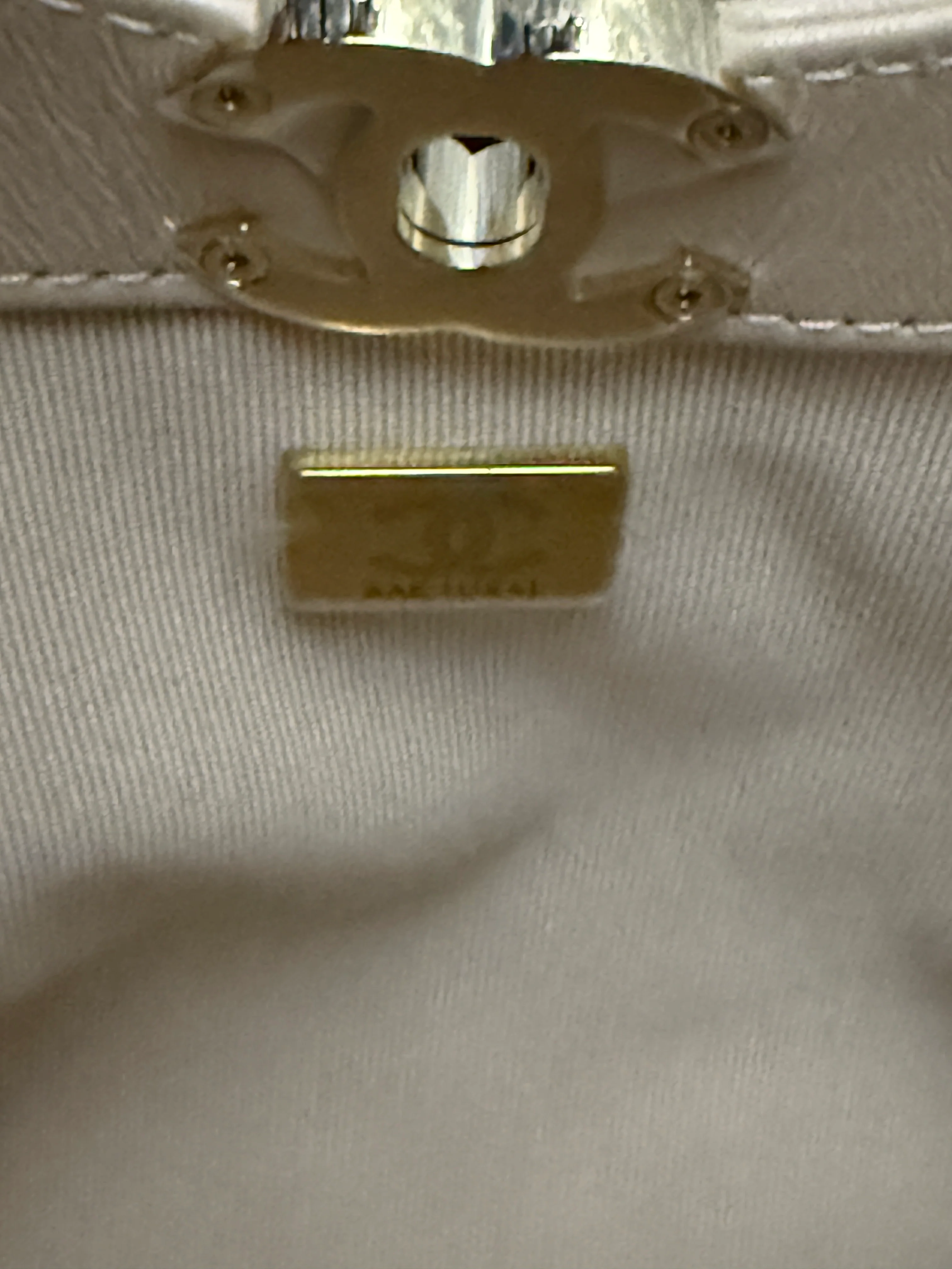 Beige Shiny Crumpled Quilted Calfskin Mini 31 Shopping Bag - Image 11