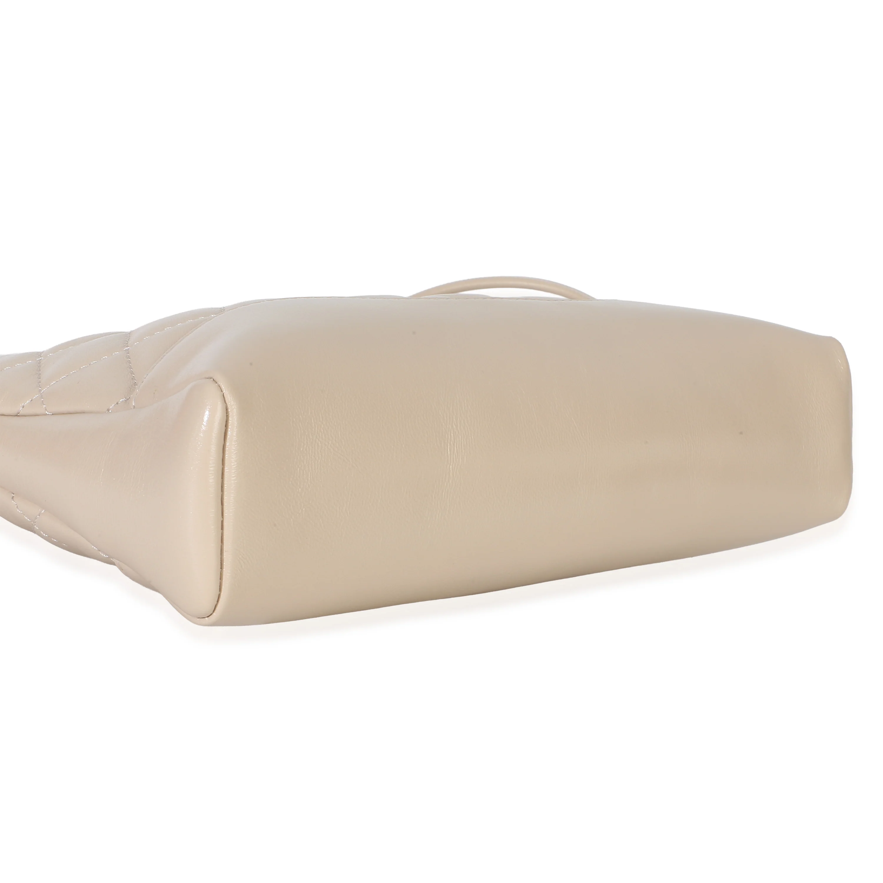 Beige Shiny Crumpled Quilted Calfskin Mini 31 Shopping Bag - Image 6