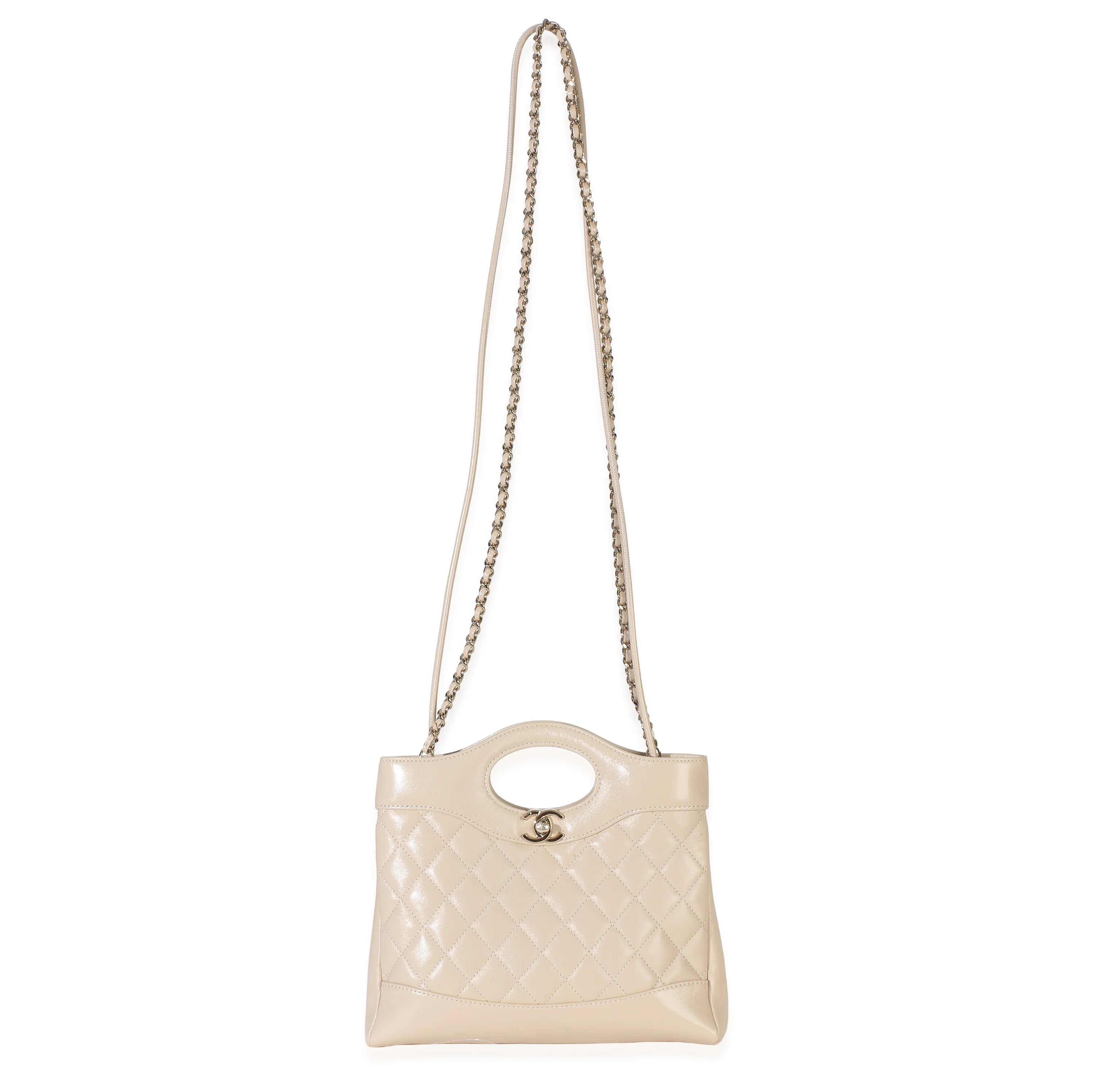 Beige Shiny Crumpled Quilted Calfskin Mini 31 Shopping Bag - Image 8