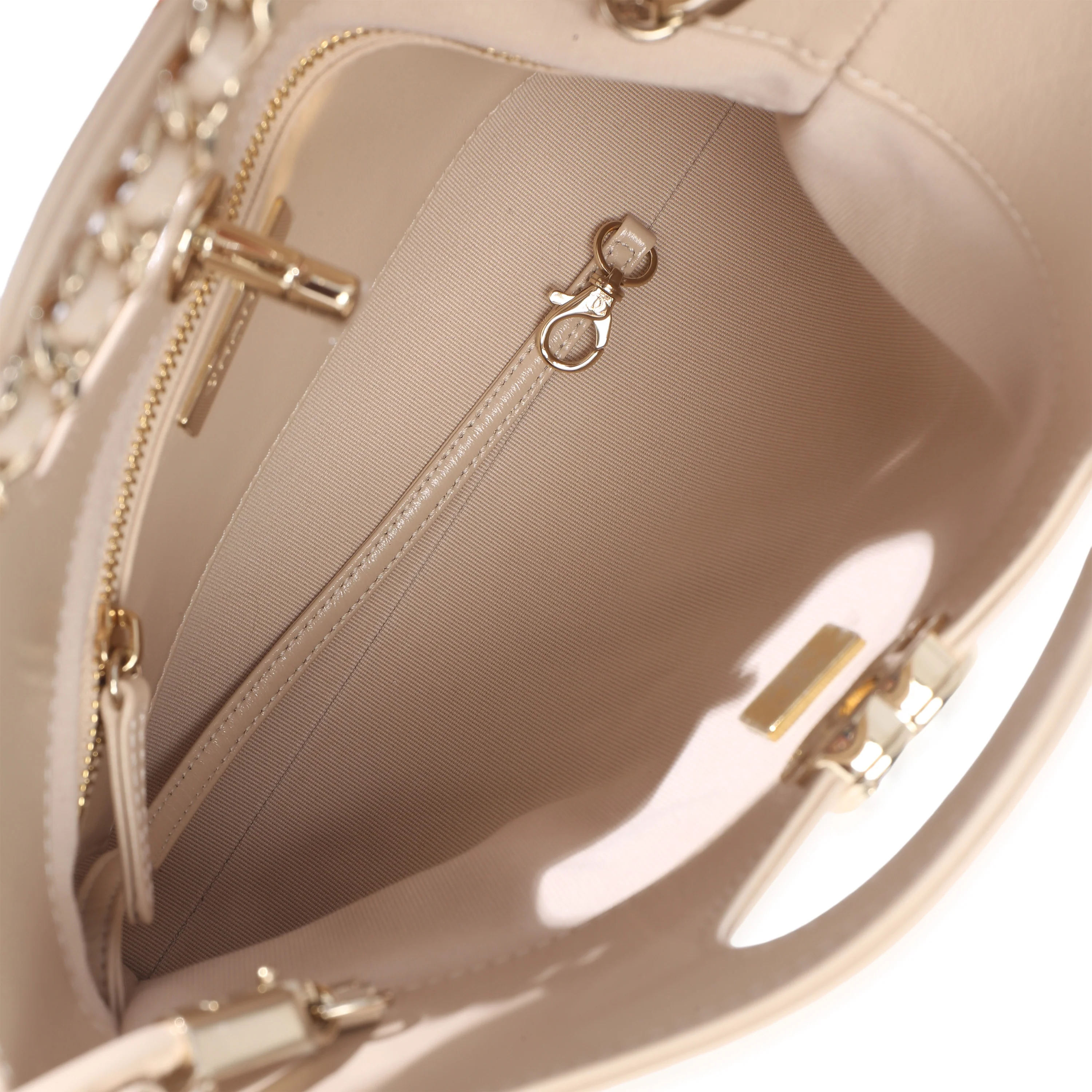 Beige Shiny Crumpled Quilted Calfskin Mini 31 Shopping Bag - Image 9