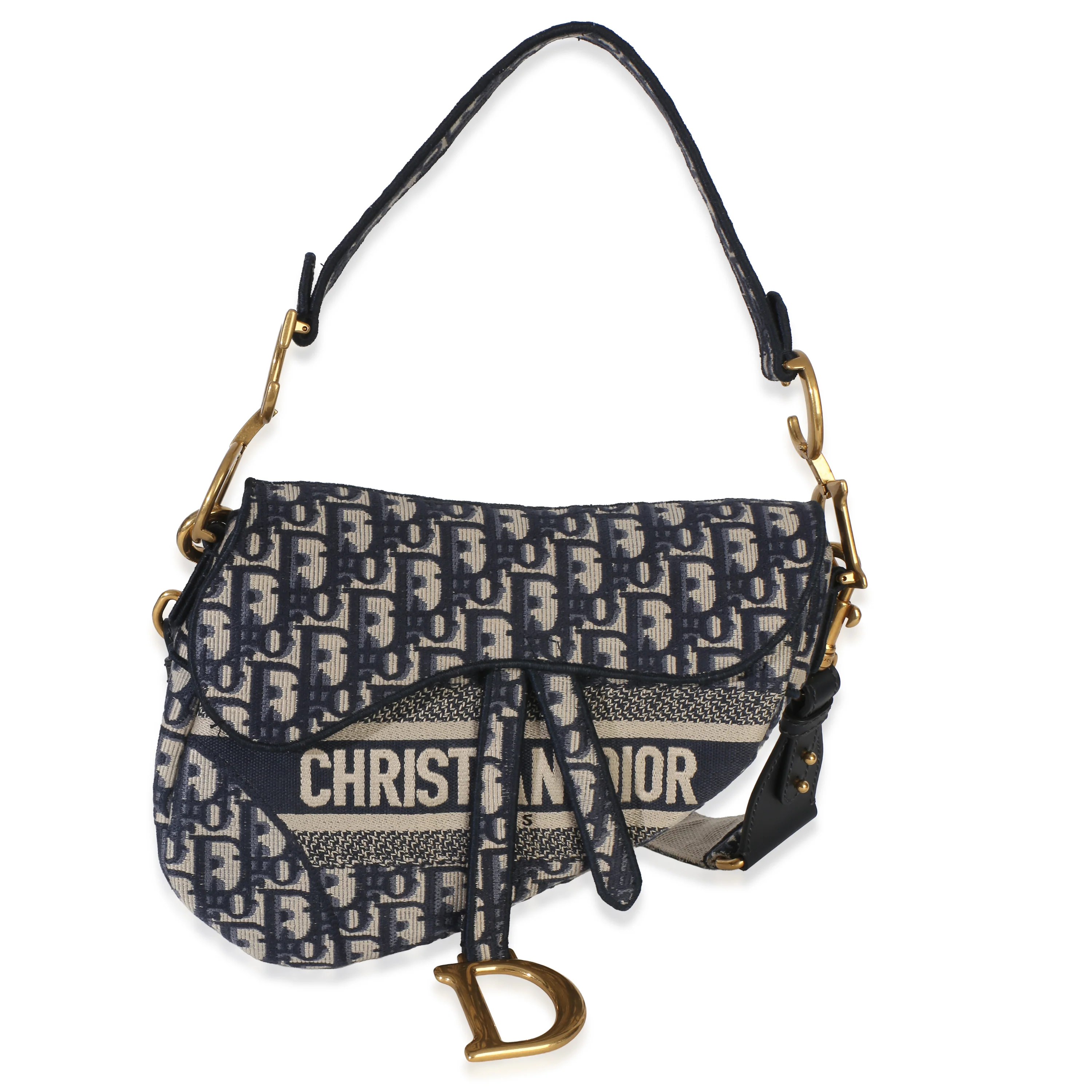 Blue Oblique Embroidered Medium Saddle Bag
