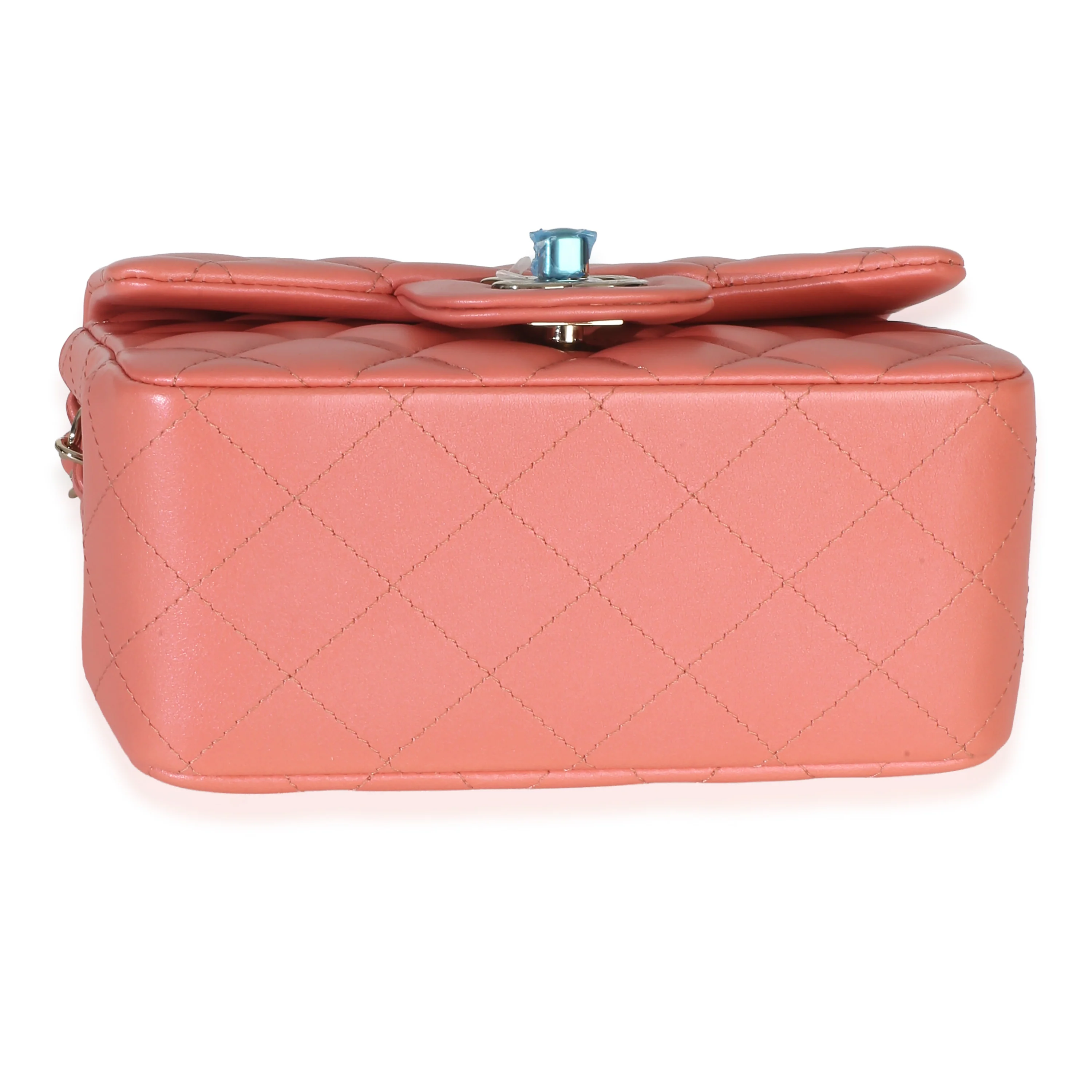 Iridescent Pink Quilted Lambskin Mini Square Flap - Image 5