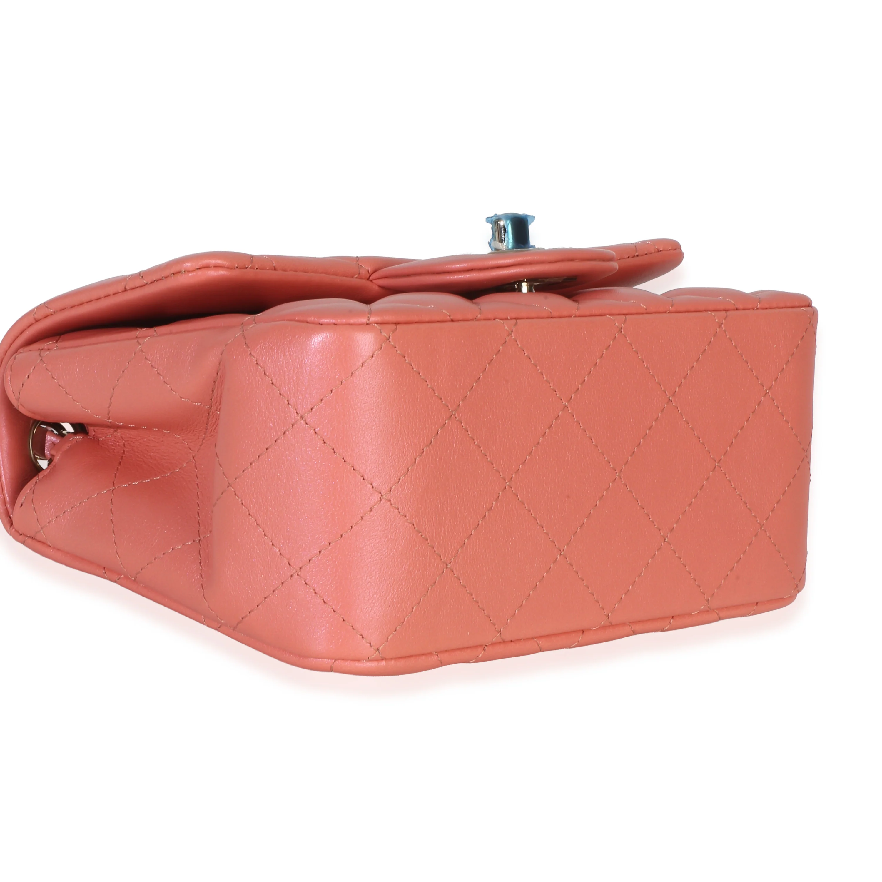 Iridescent Pink Quilted Lambskin Mini Square Flap - Image 6