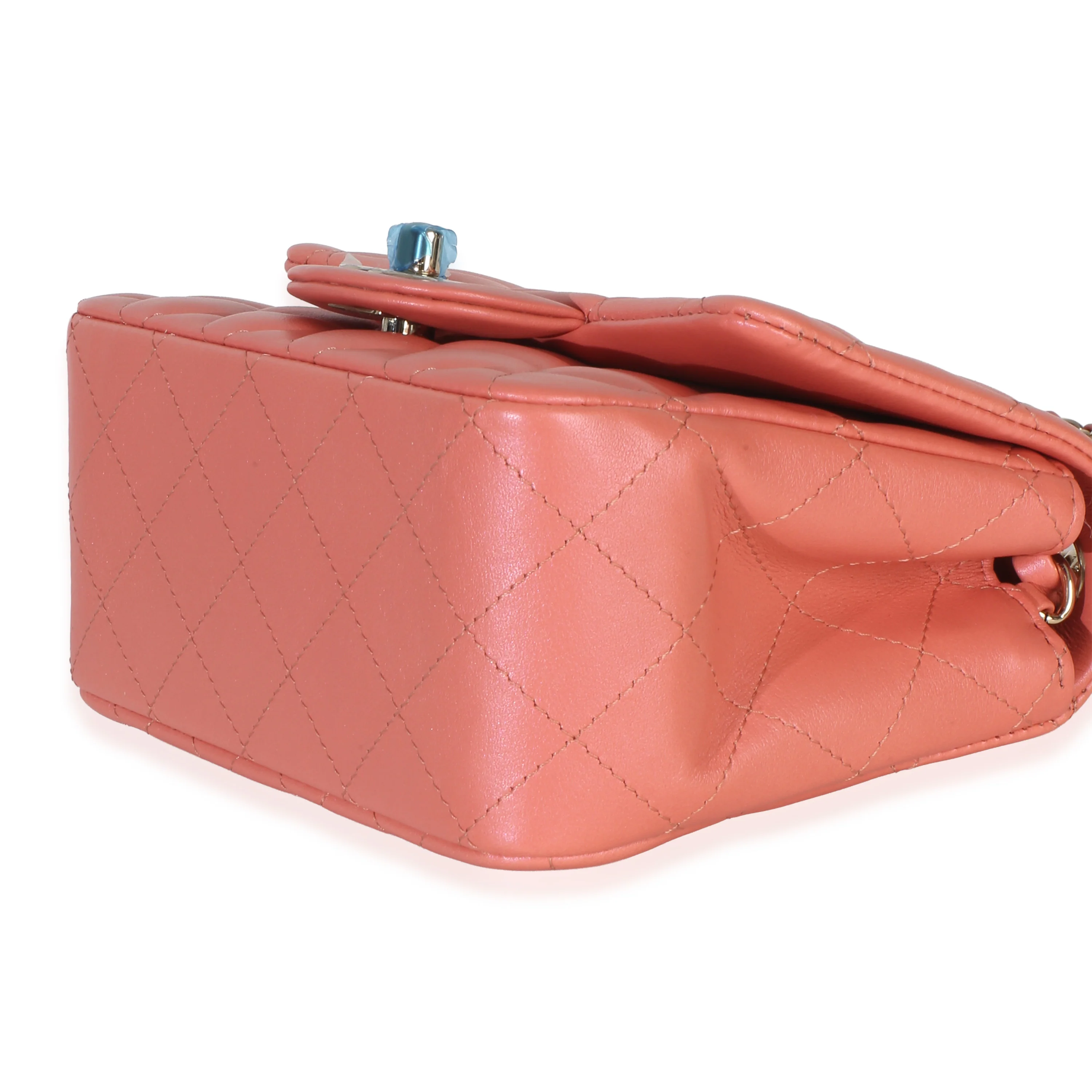 Iridescent Pink Quilted Lambskin Mini Square Flap - Image 7