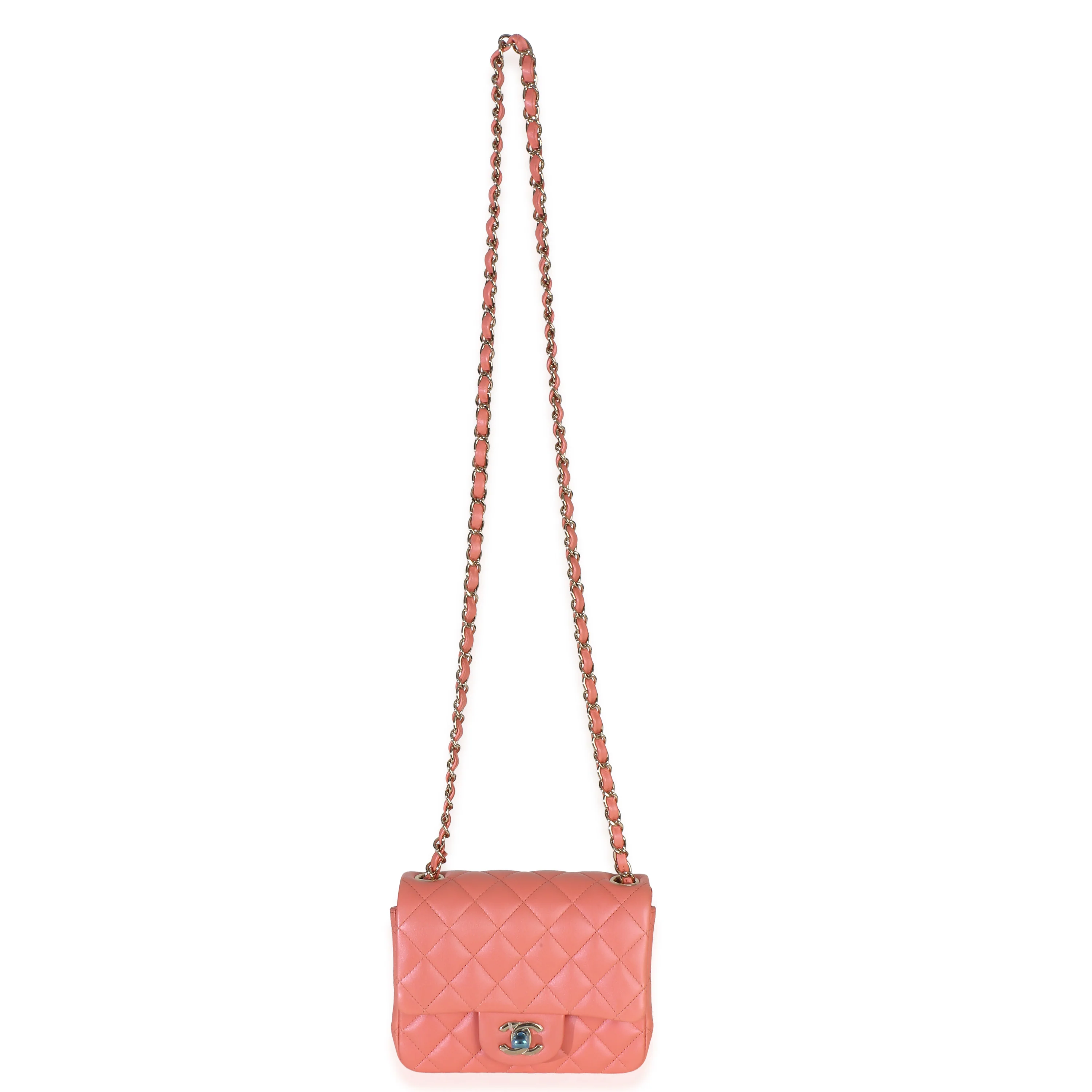 Iridescent Pink Quilted Lambskin Mini Square Flap - Image 8