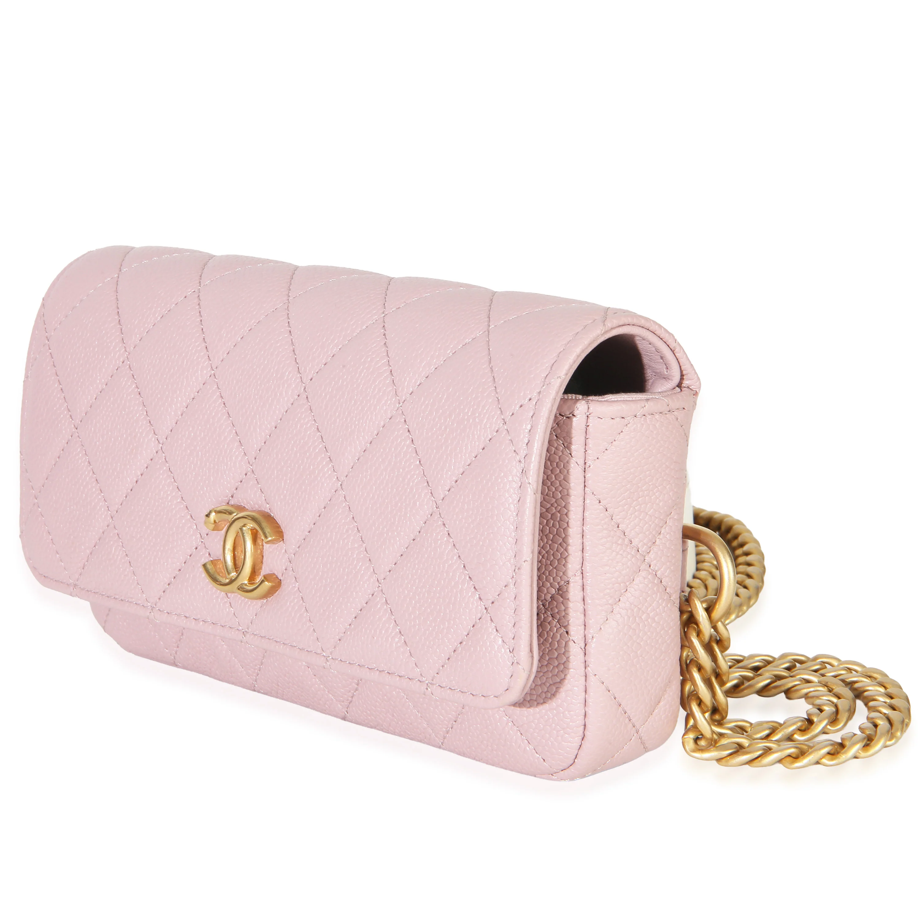 Light Pink Quilted Caviar Sweetheart Phone Holder With Chain Handbag - Image 2