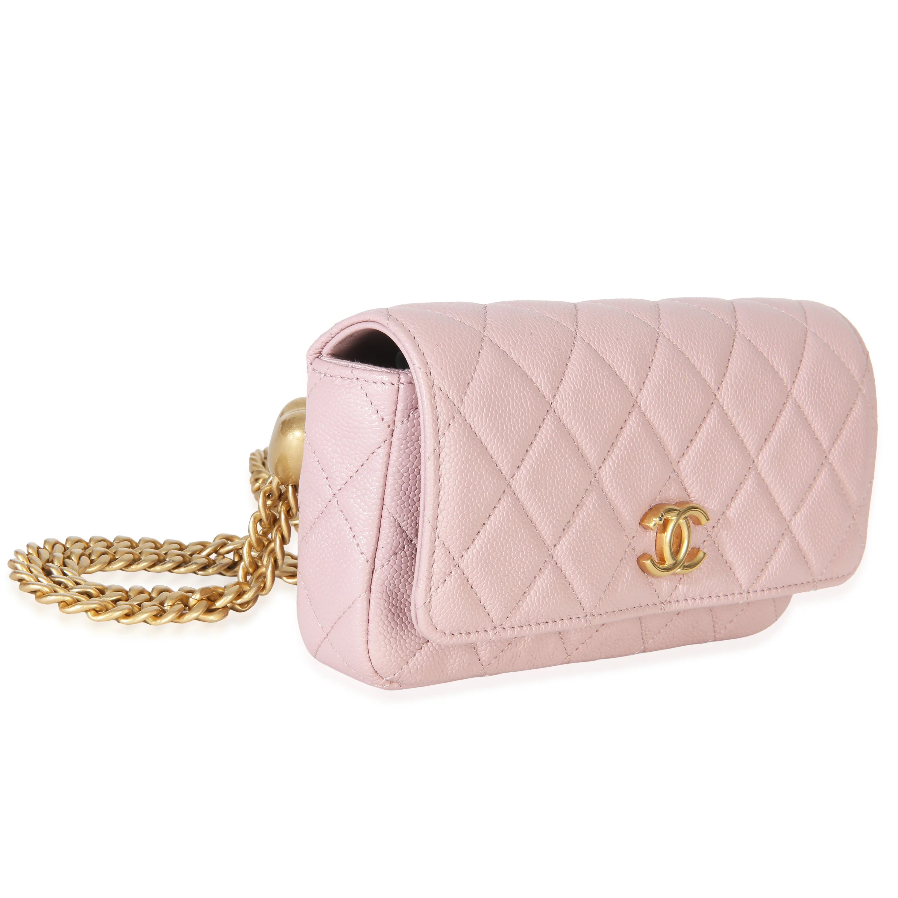 Light Pink Quilted Caviar Sweetheart Phone Holder With Chain Handbag - Image 3