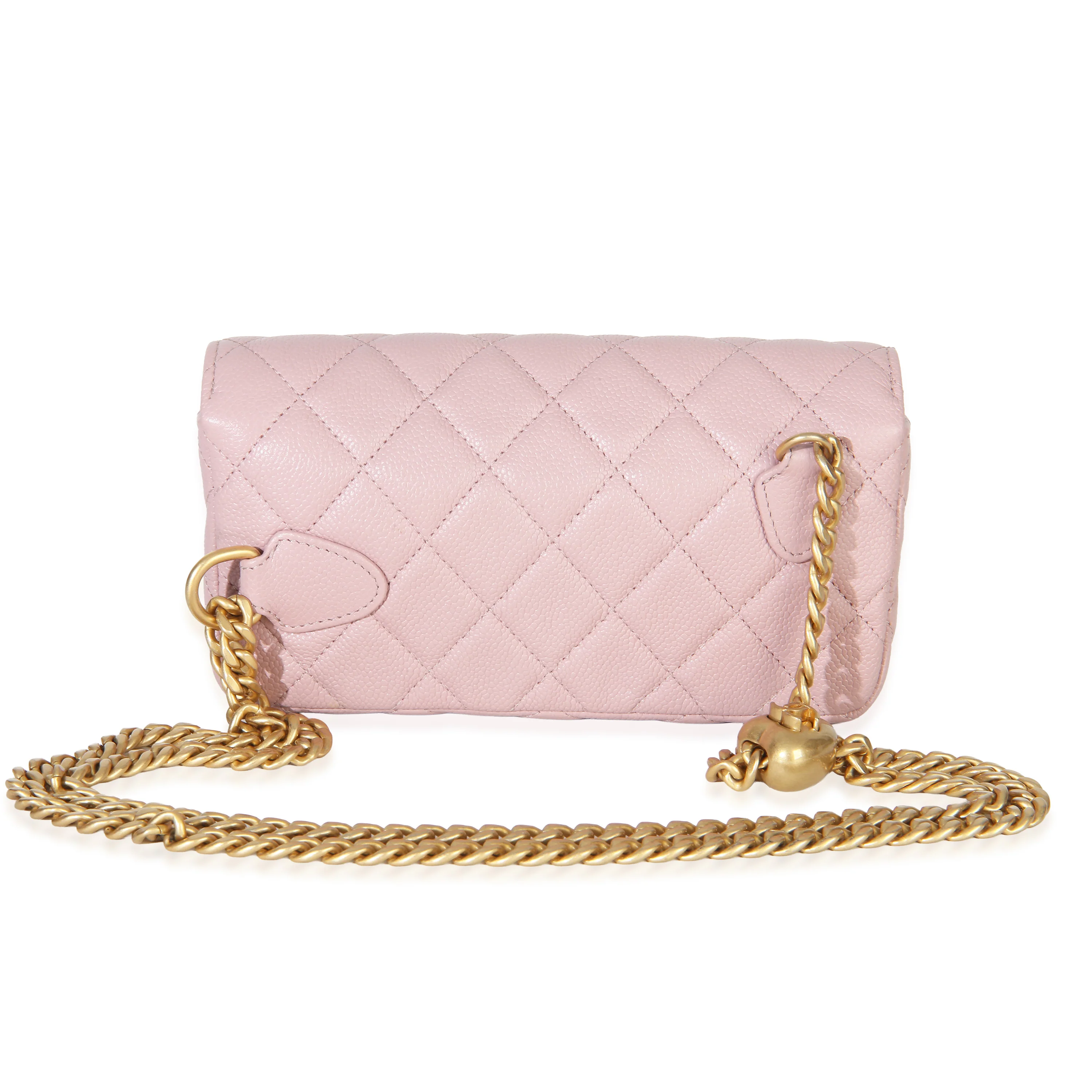 Light Pink Quilted Caviar Sweetheart Phone Holder With Chain Handbag - Image 4