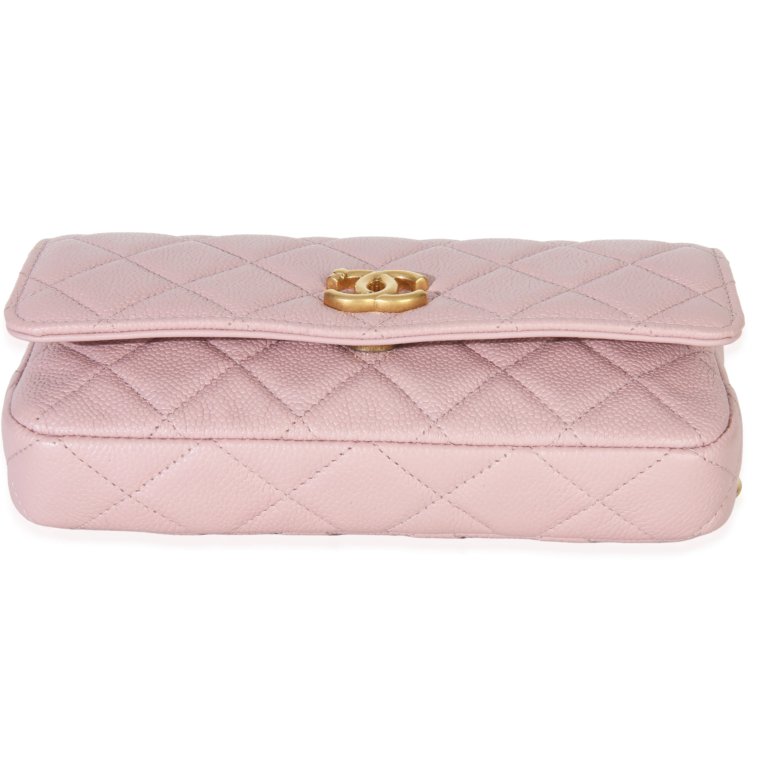 Light Pink Quilted Caviar Sweetheart Phone Holder With Chain Handbag - Image 5