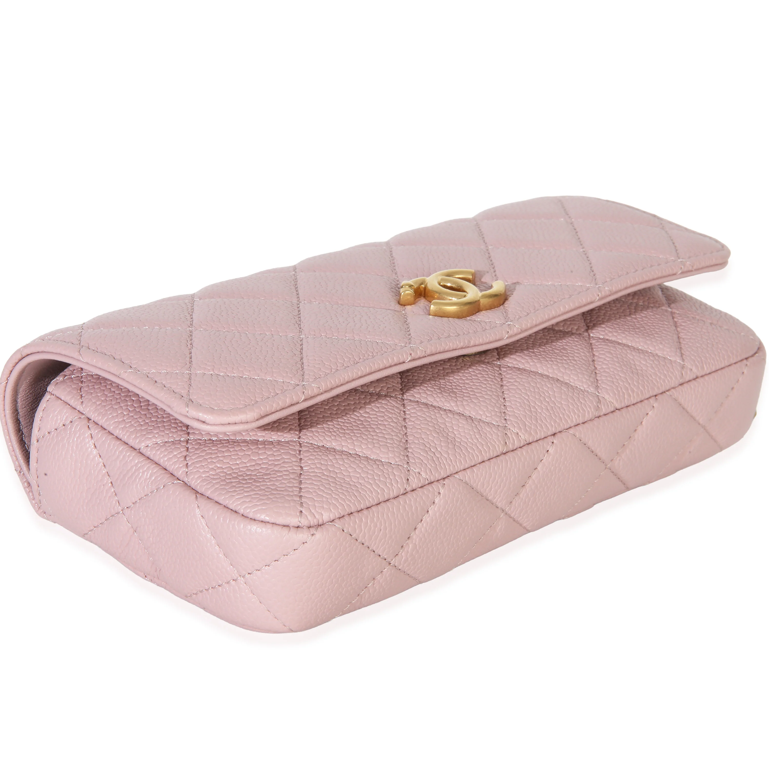 Light Pink Quilted Caviar Sweetheart Phone Holder With Chain Handbag - Image 6