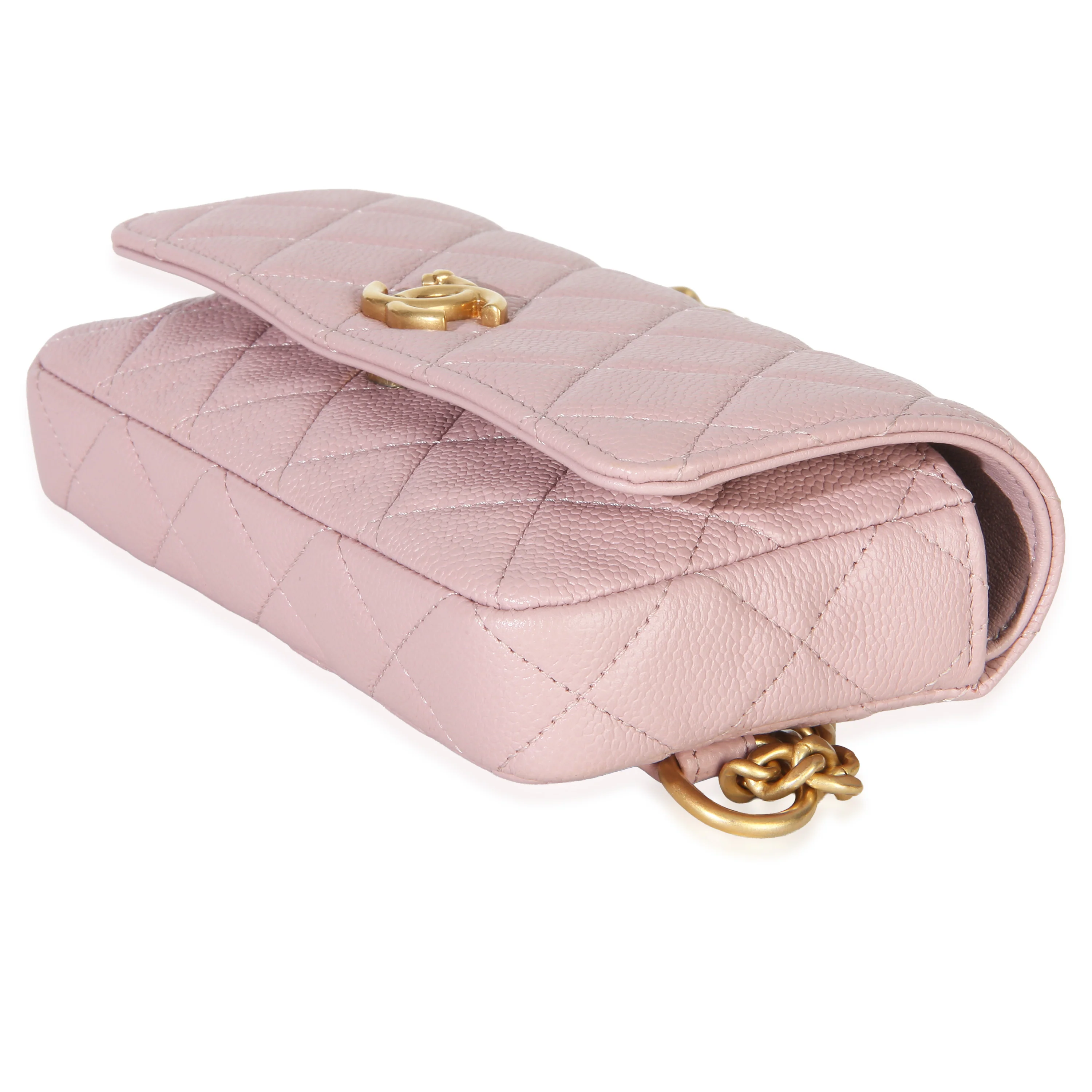 Light Pink Quilted Caviar Sweetheart Phone Holder With Chain Handbag - Image 7