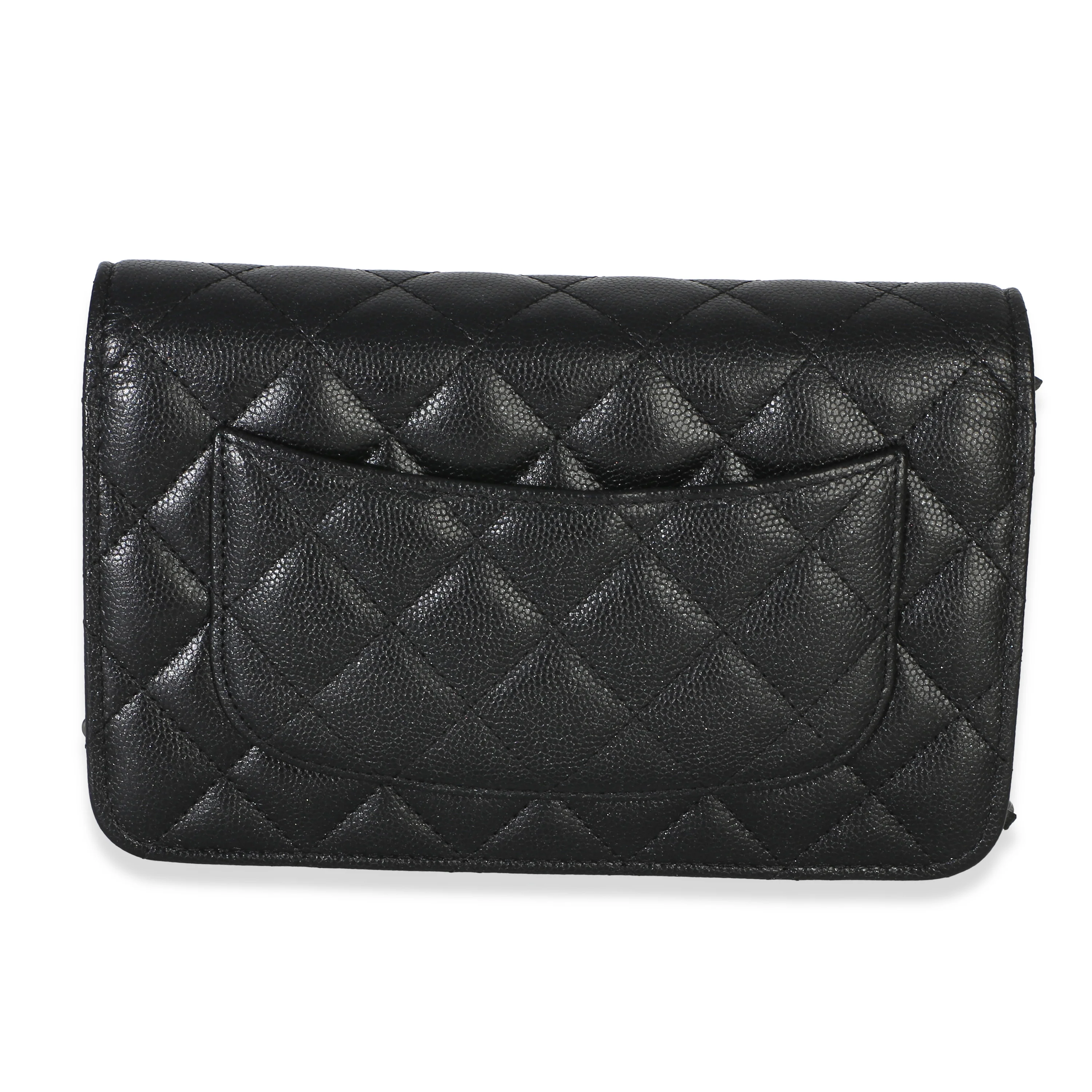 Black Iridescent Quilted Caviar Classic Wallet On Chain - Image 4