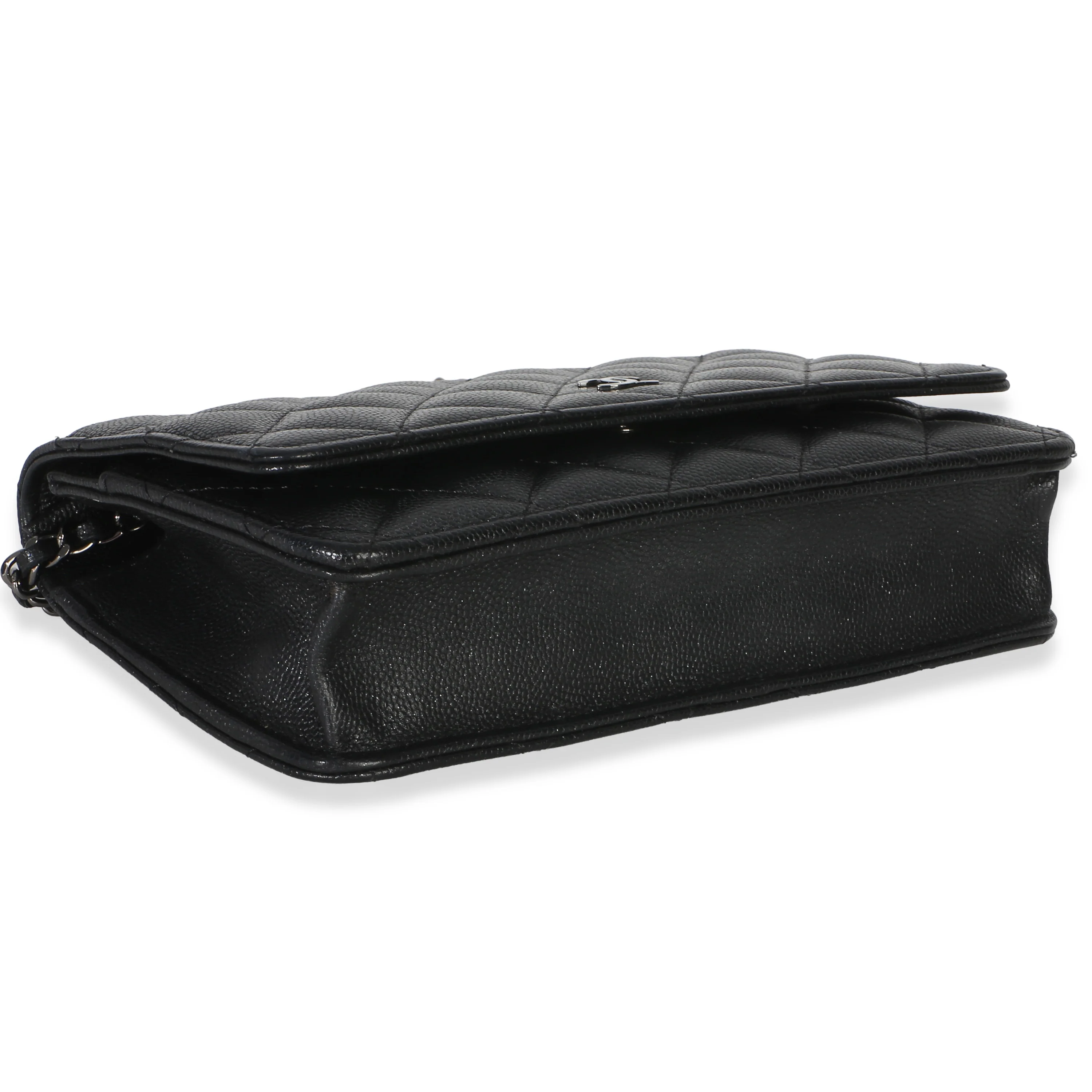 Black Iridescent Quilted Caviar Classic Wallet On Chain - Image 6