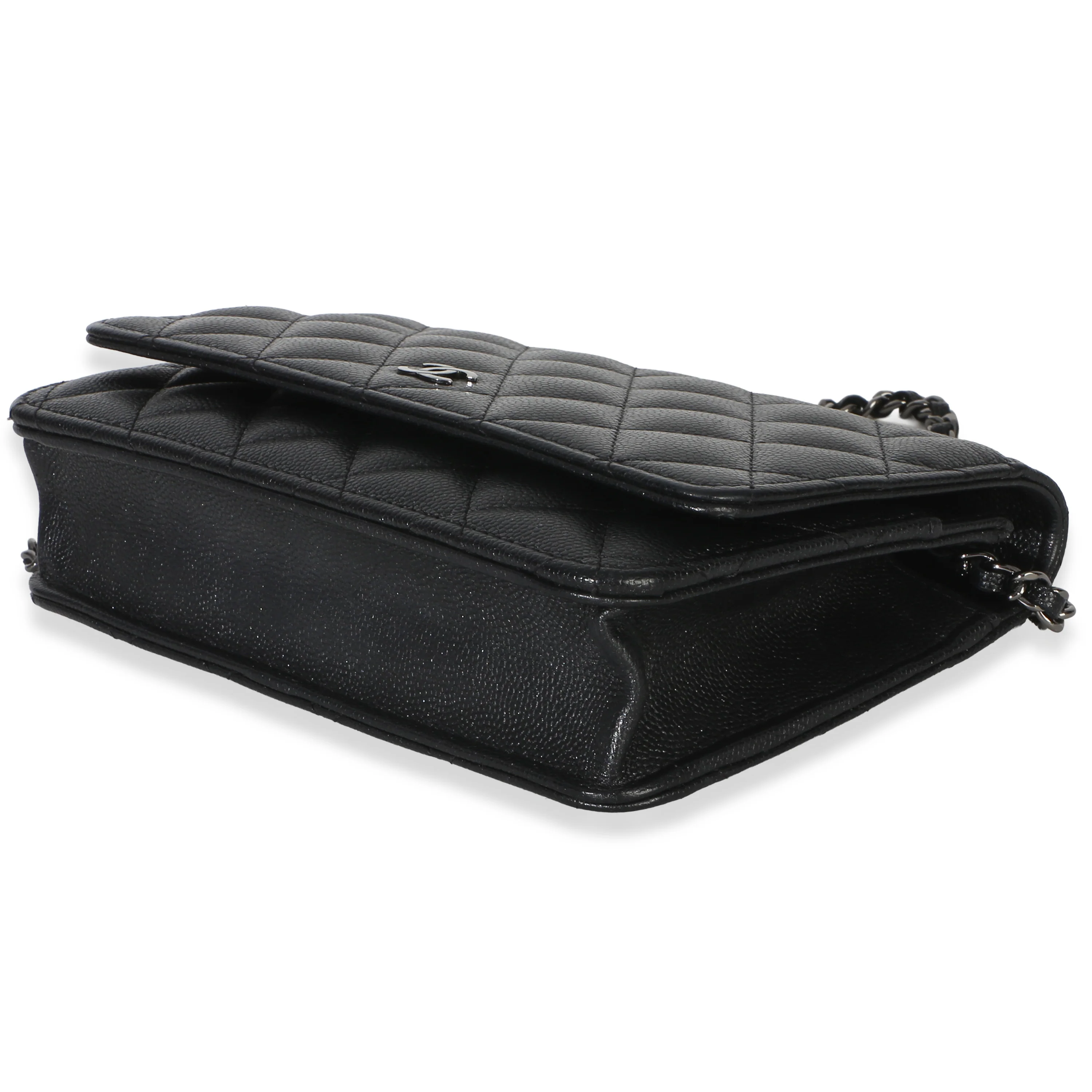 Black Iridescent Quilted Caviar Classic Wallet On Chain - Image 7